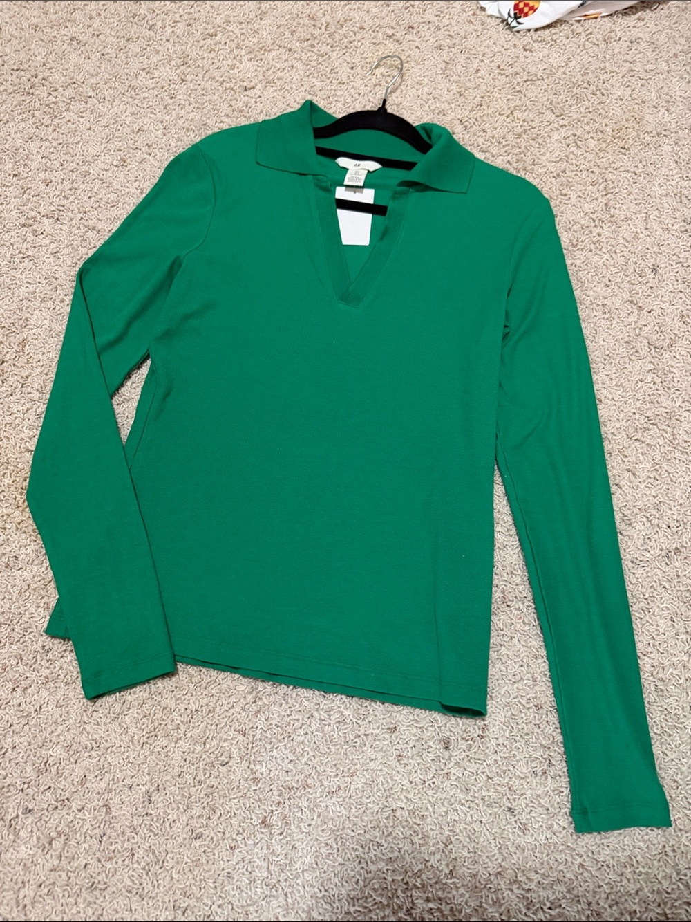 H&M Green Long-Sleeve Polo V-Neck Top